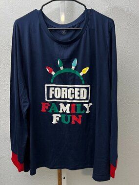 NWOT Holiday Time Christmas "Forced Family Fun" Navy Pajama Set SZ 2X
